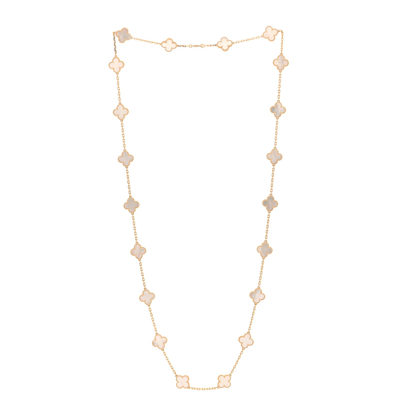 18K Yellow Gold Mother of Pearl 20 Motifs Vintage Alhambra Necklace