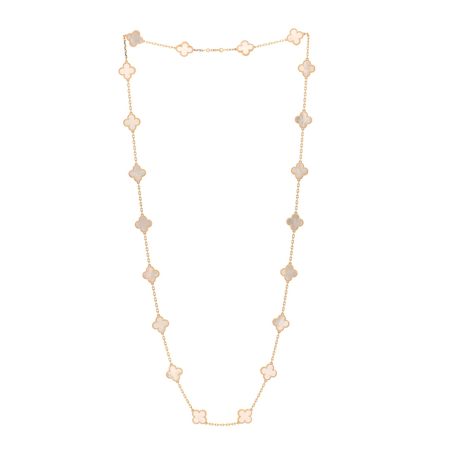 Van Cleef & Arpels 18K Yellow Gold Mother of Pearl 20 Motifs Vintage Alhambra Necklace 3 of 5