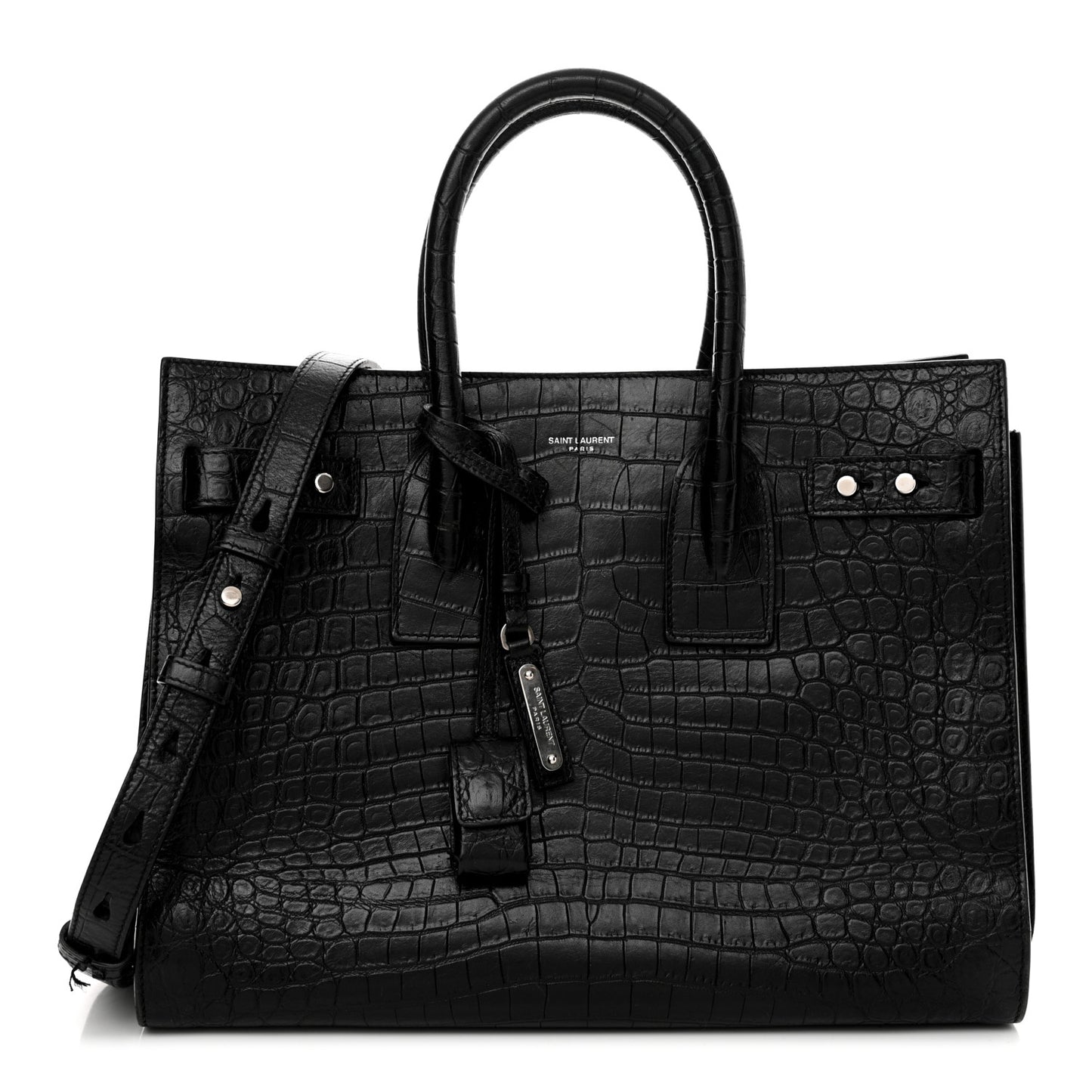 Calfskin Crocodile Embossed Small Supple Sac de Jour Black