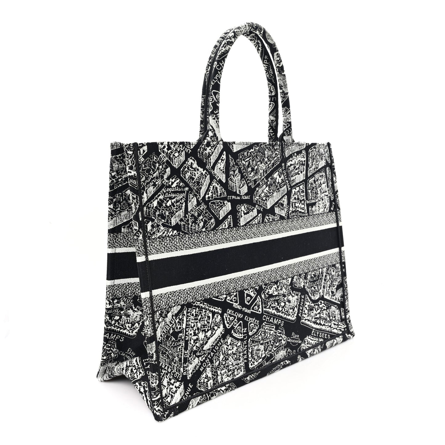 Canvas Embroidered Large Plan De Paris Book Tote Black White
