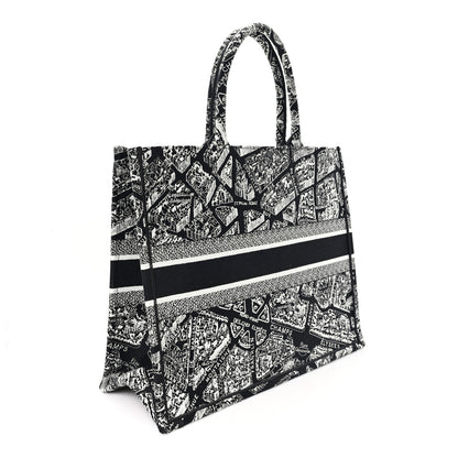 Christian Dior Canvas Embroidered Large Plan De Paris Book Tote Black White 2 of 9