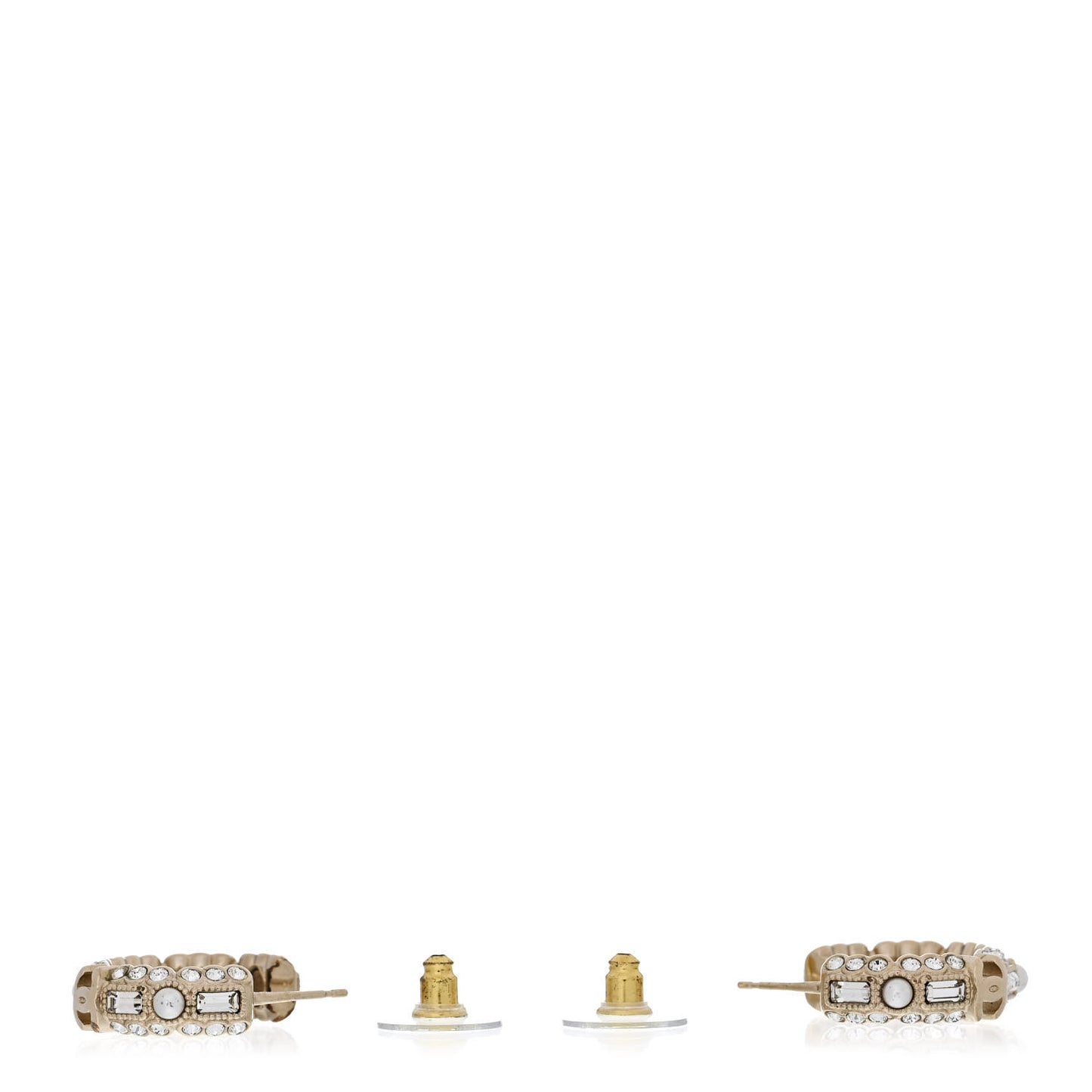 Metal Crystal Pearl CC Hoop Earrings Gold