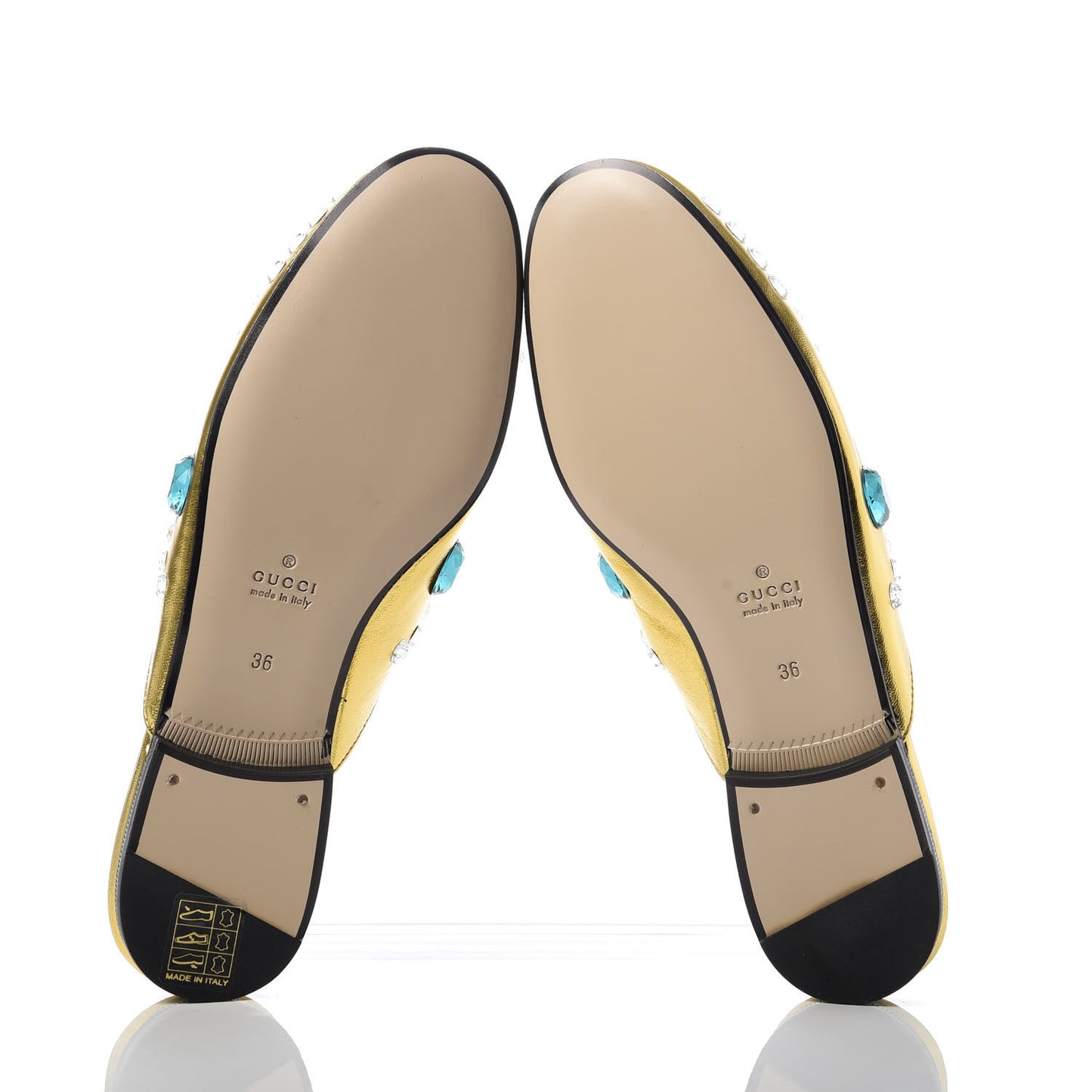 Metallic Nappa Crystal Womens Princetown Slippers 36 Gold