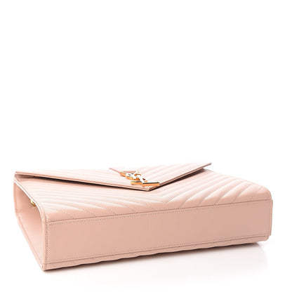 Saint Laurent Grain De Poudre Matelasse Chevron Large Monogram Satchel Pale Pink 4 of 11