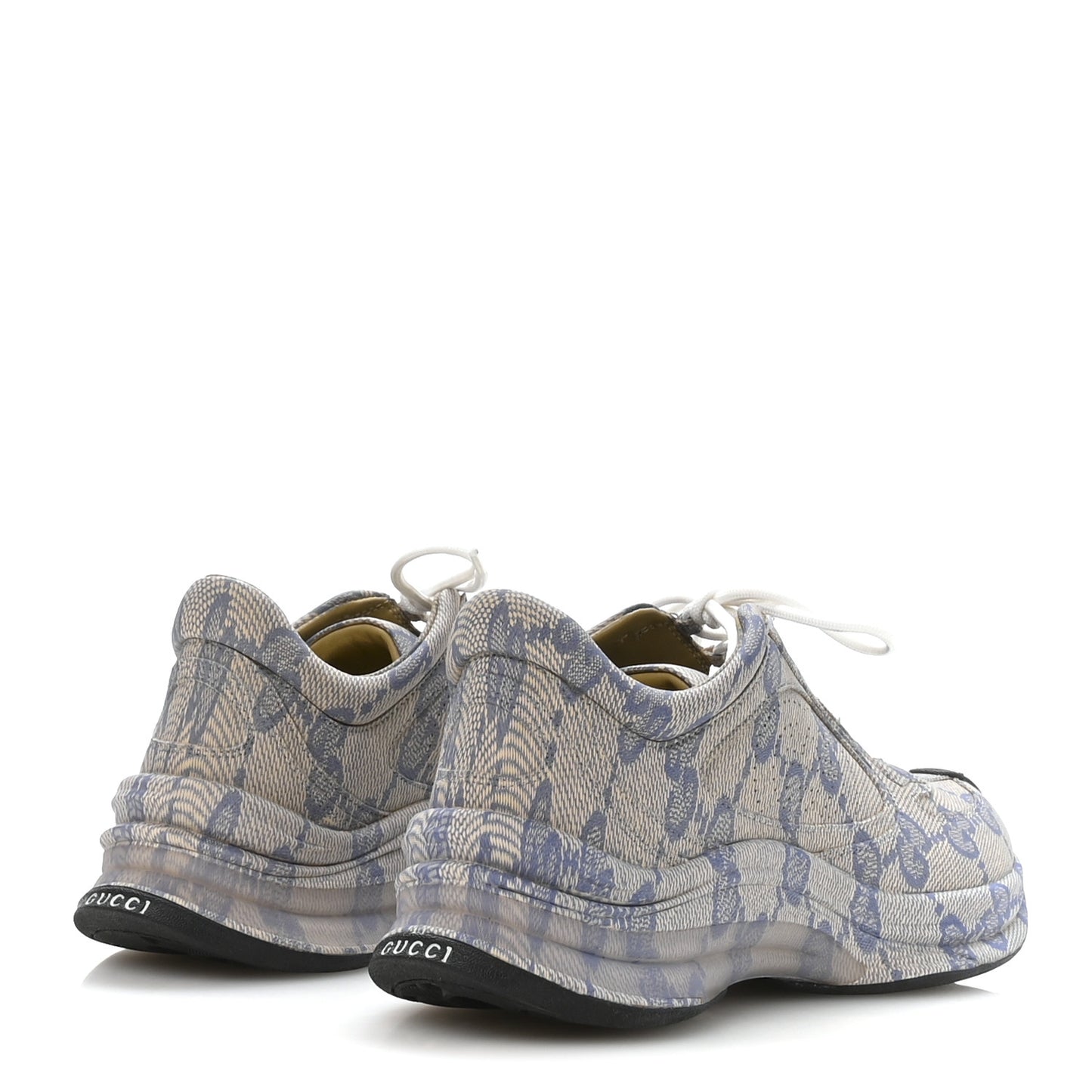 Ultralight Plume Calfskin Monogram Printed Womens Gucci Run Sneakers 37 Beige Blue