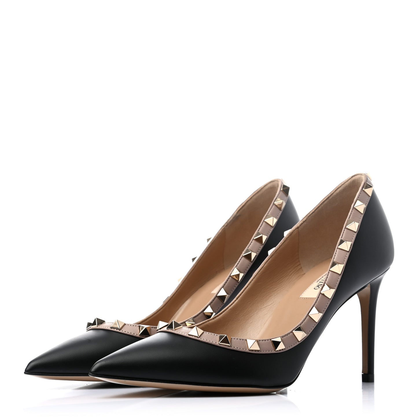 Calfskin Rockstud 85mm Pumps 37.5 Black Poudre