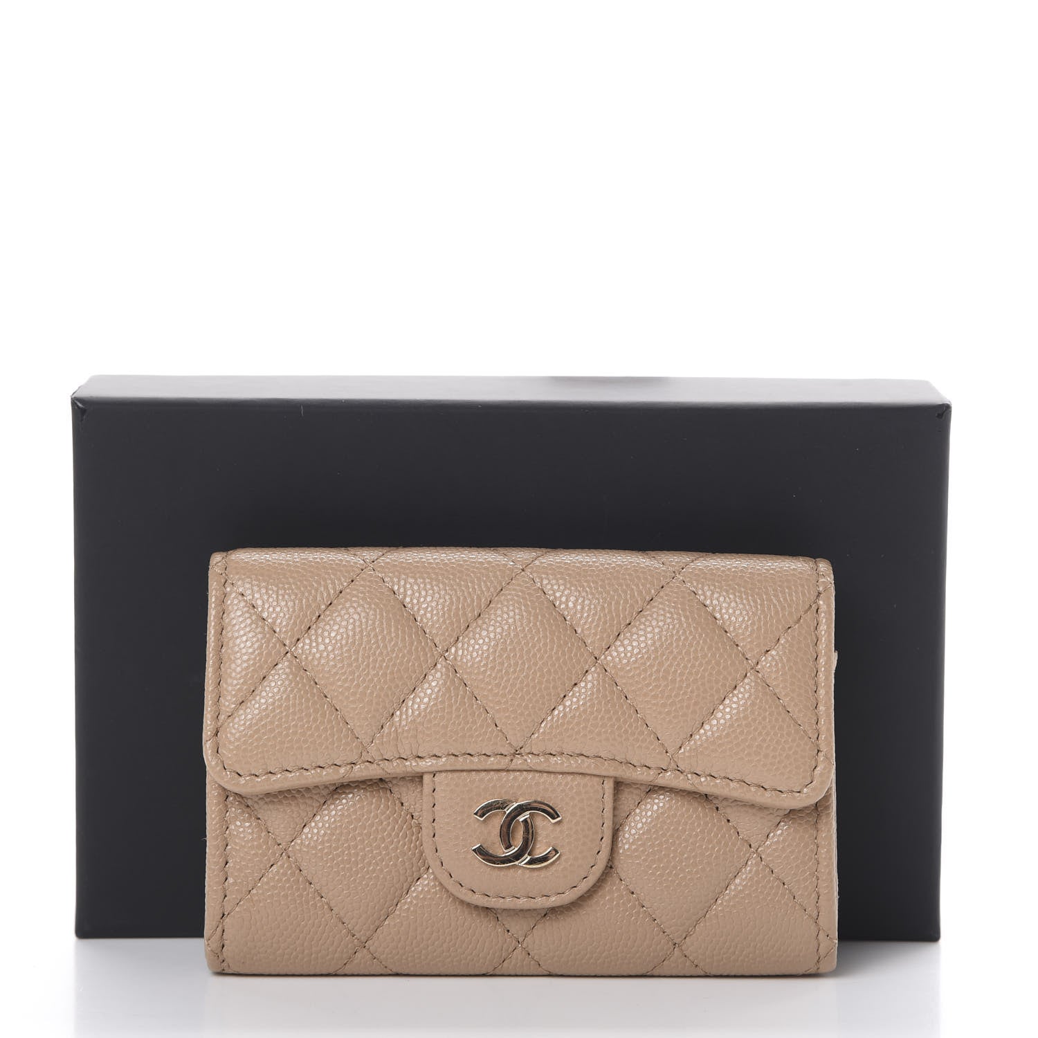 Chanel Caviar Quilted Flap Card Holder Wallet Beige 8 of 8