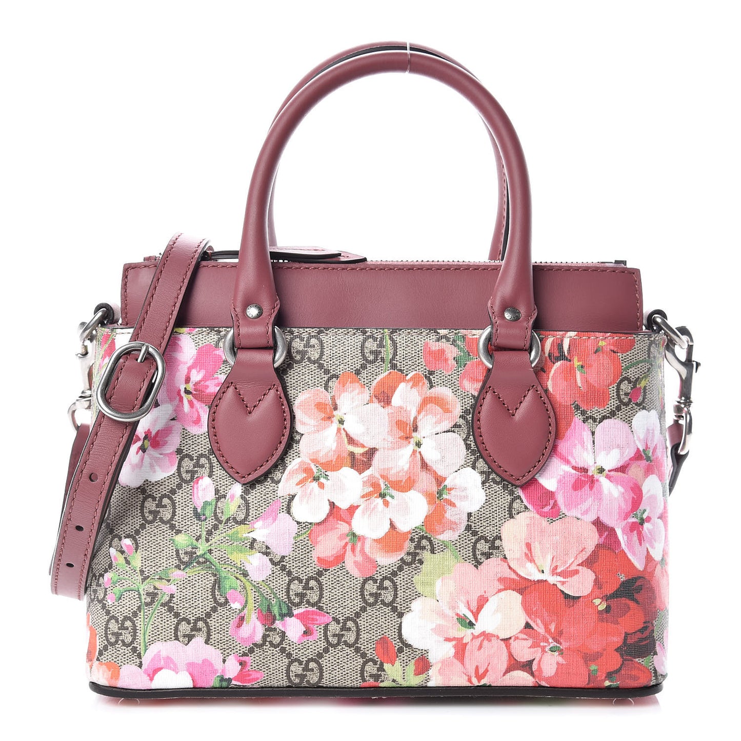 GG Supreme Monogram Blooms Mini Zip Top Tote Beige Multicolor Dry Rose