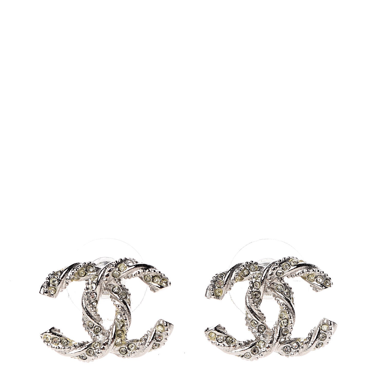 Chanel Crystal CC Twisted Earrings Silver 1 of 5