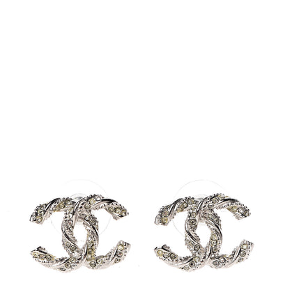 Chanel Crystal CC Twisted Earrings Silver 1 of 5