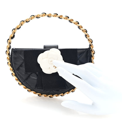 Chanel Lambskin Quilted Round Camellia Mini Clutch Black 2 of 8
