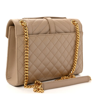 Saint Laurent Grain De Poudre Textured Mixed Matelasse Medium Triquilt Monogram Satchel Dark Beige 3 of 9