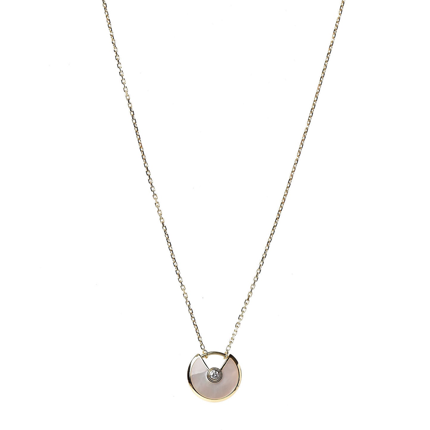 18K Yellow Gold Diamond Mother of Pearl XS Amulette de Cartier Pendant Necklace
