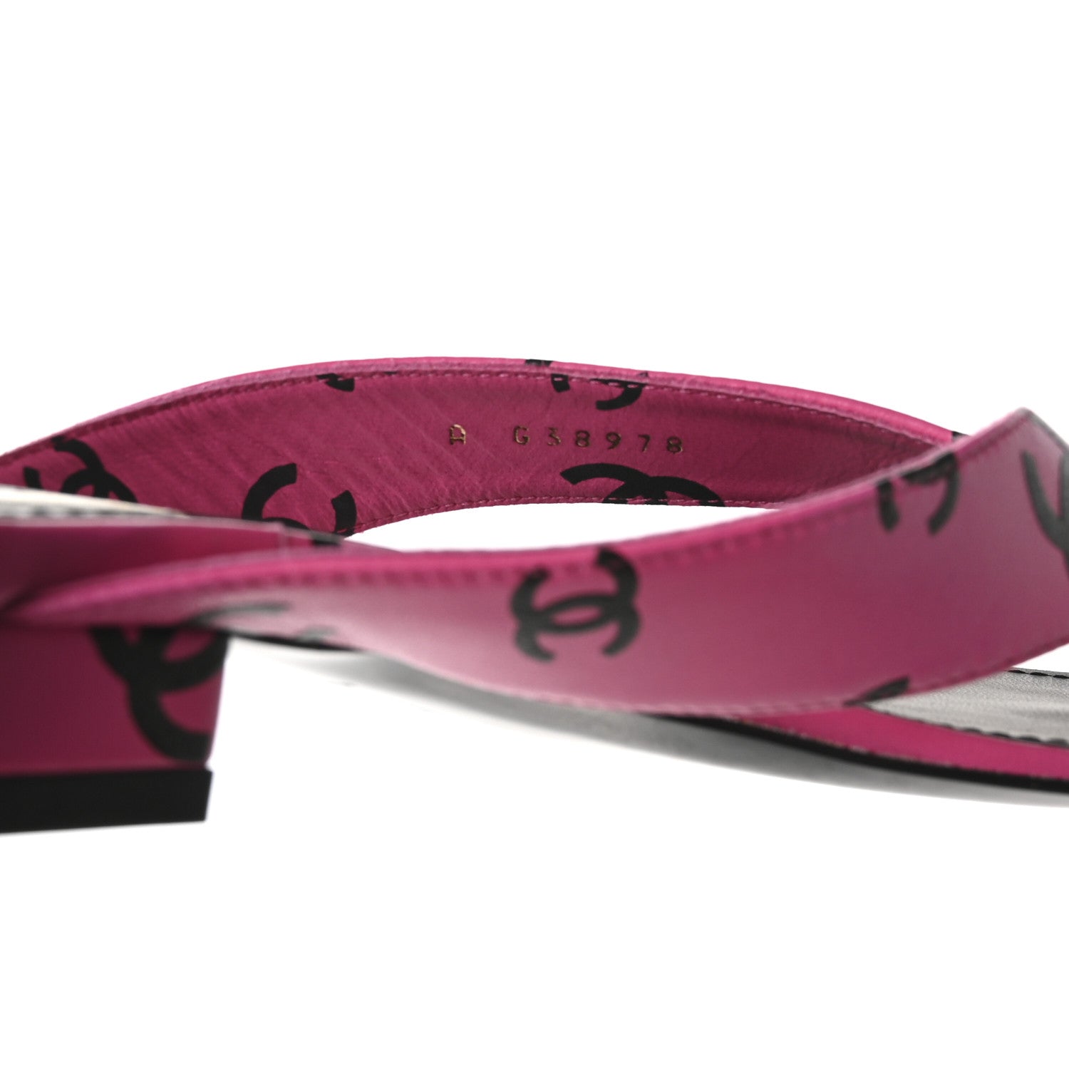 Chanel Lambskin Printed Coco Beach Thong Sandals 37.5 Dark Pink Black 8 of 9