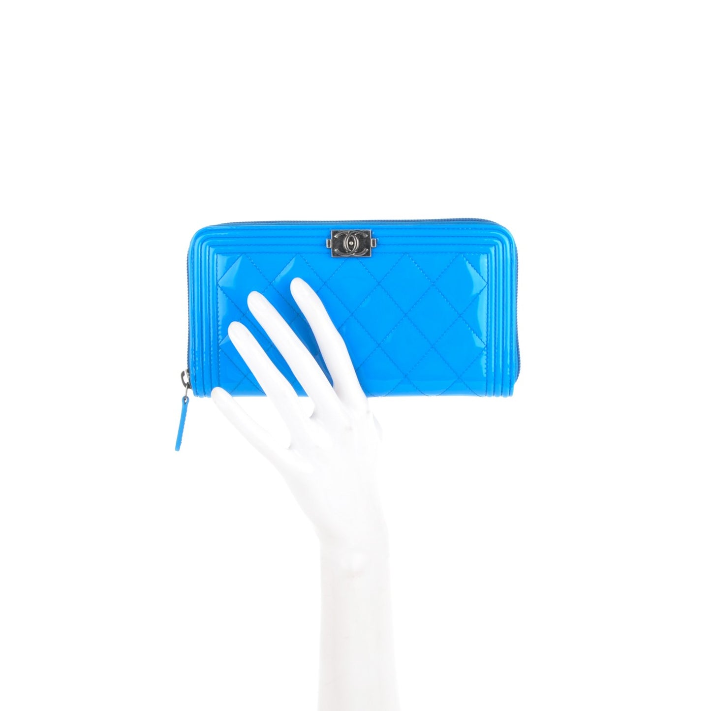 Patent Quilted Boy Zip Around Wallet Light Blue