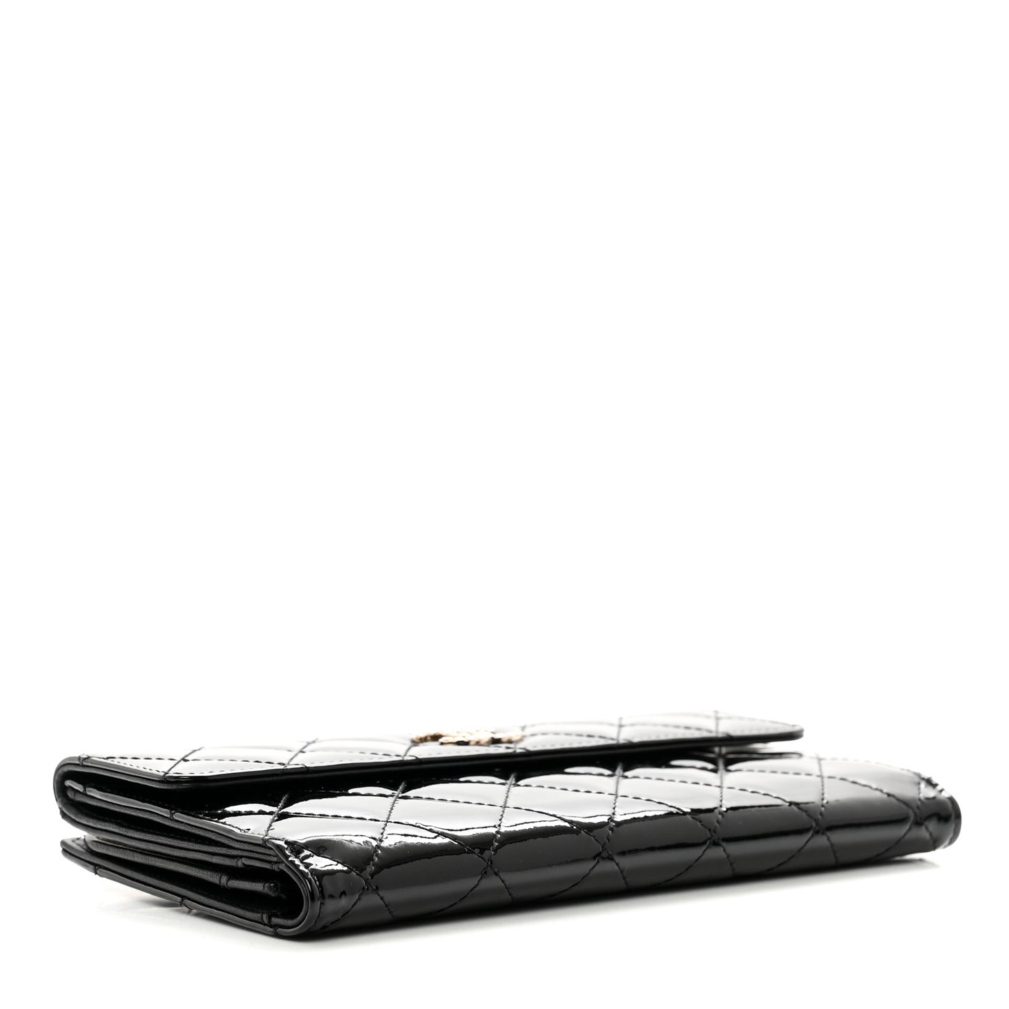 Patent Quilted Large Brilliant Flap Wallet Black