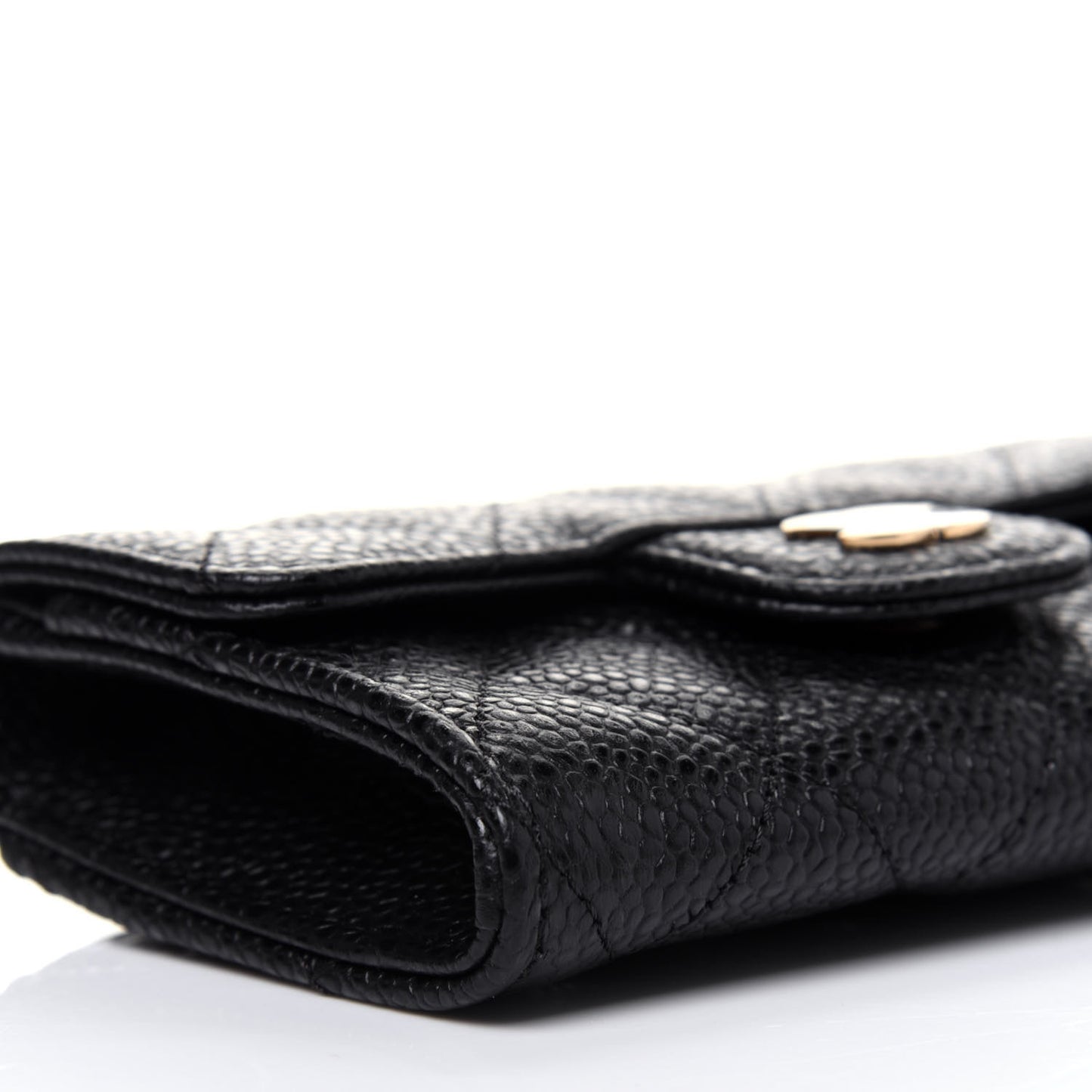 Caviar Quilted Flap Card Holder Wallet Black
