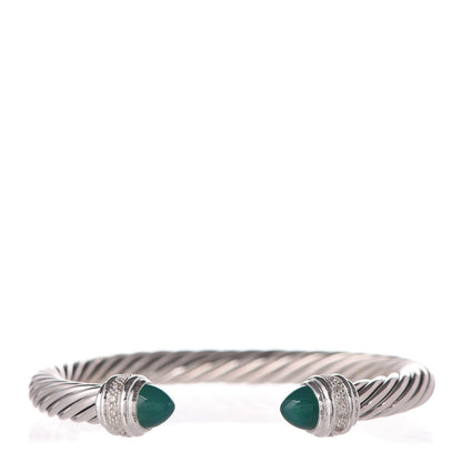 David Yurman Sterling Silver Diamond Green Onyx 7mm Cable Classics Bracelet 1 of 5