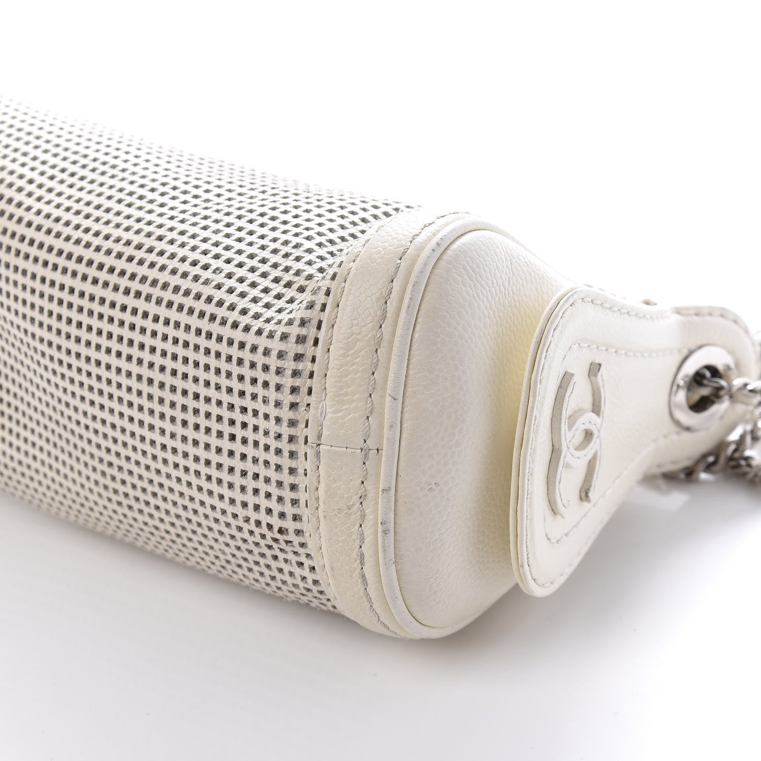 Chanel Caviar Perforated Pulley Shoulder Bag White 8 of 11