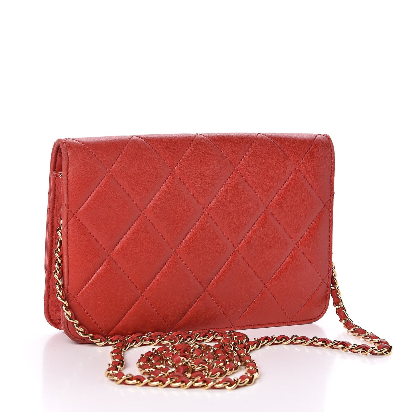 Lambskin Quilted Golden Class Wallet on Chain WOC Red