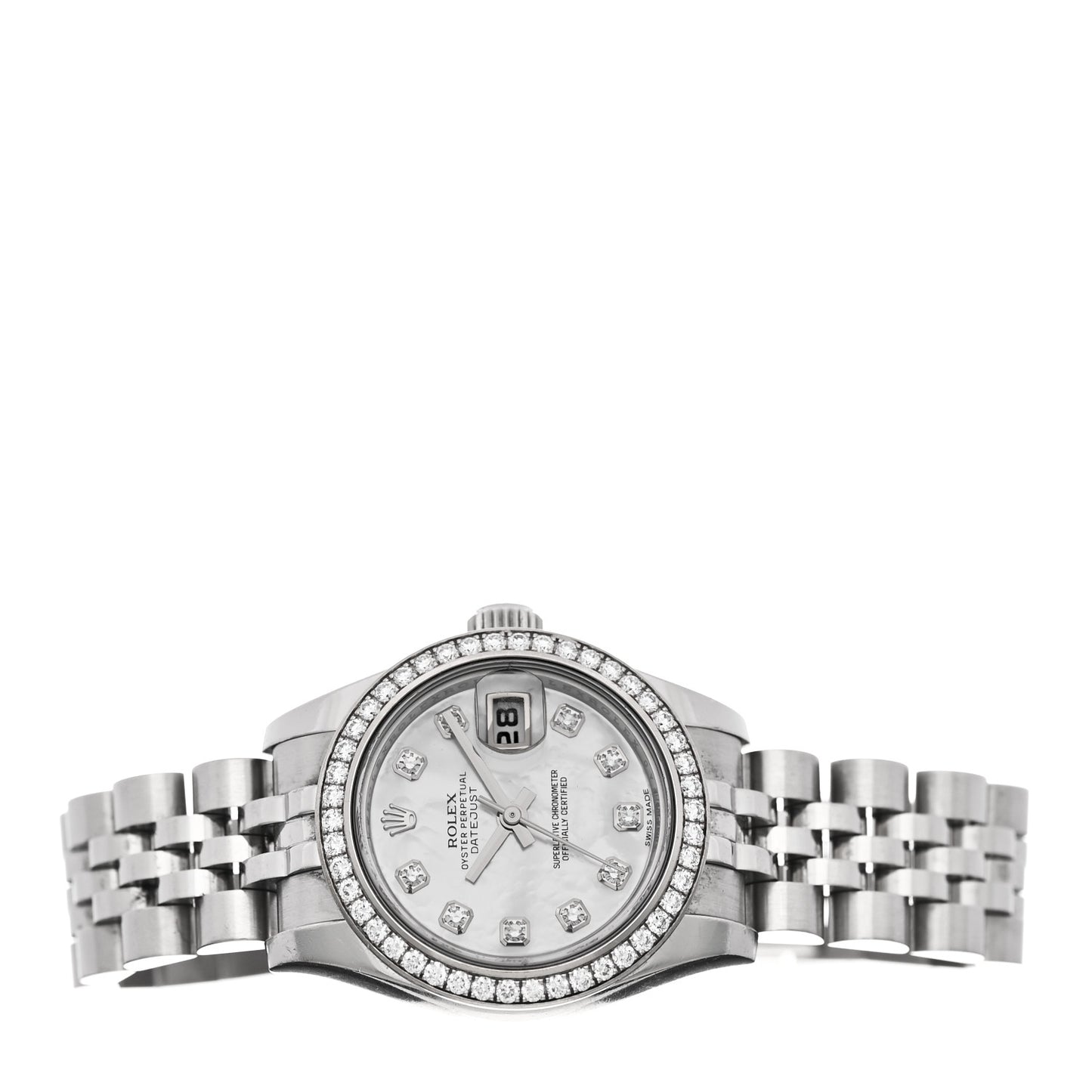 Stainless Steel 18K White Gold Diamond Mother of Pearl 26mm Oyster Perpetual Datejust Watch 179384
