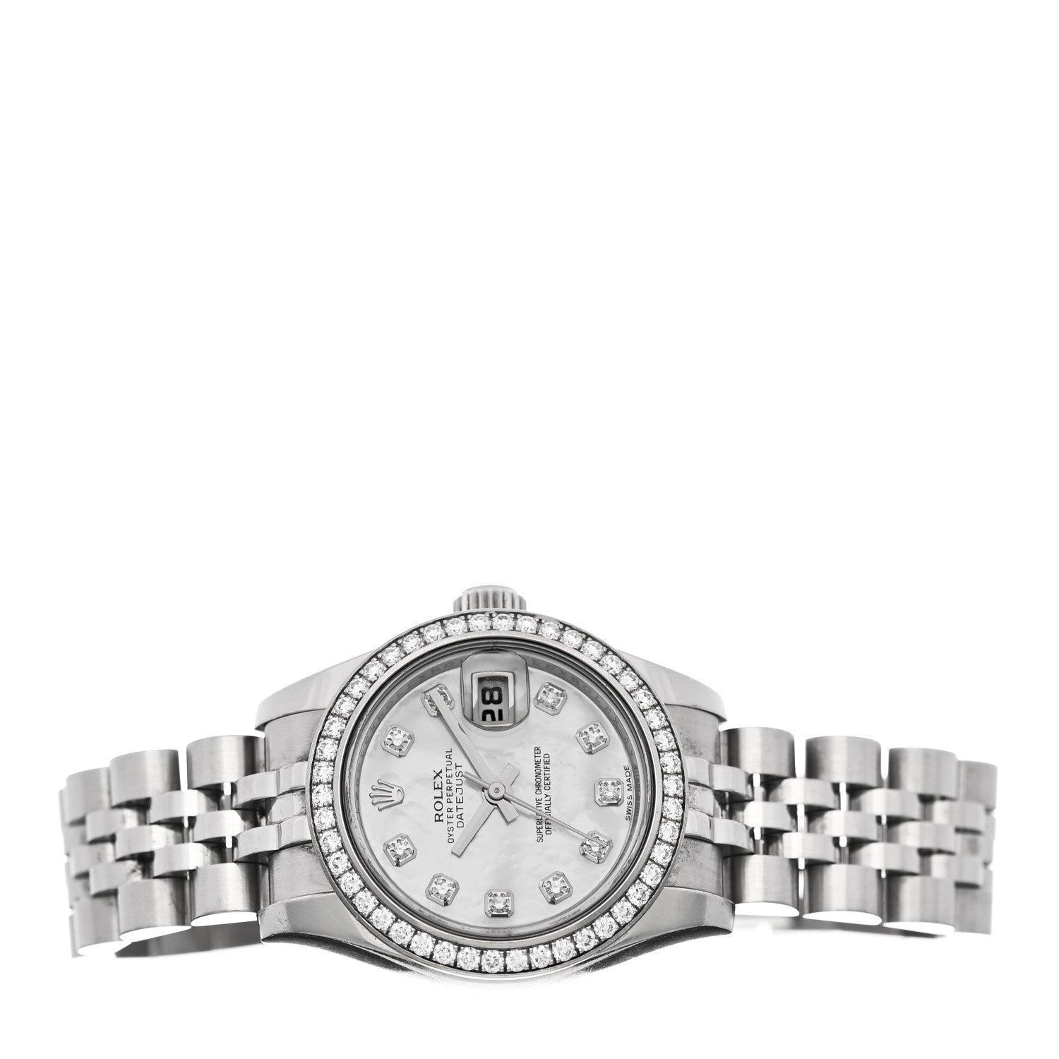 Rolex Stainless Steel 18K White Gold Diamond Mother of Pearl 26mm Oyster Perpetual Datejust Watch 179384 2 of 5