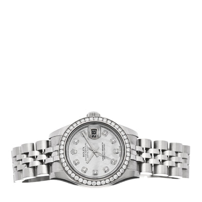 Rolex Stainless Steel 18K White Gold Diamond Mother of Pearl 26mm Oyster Perpetual Datejust Watch 179384 2 of 5