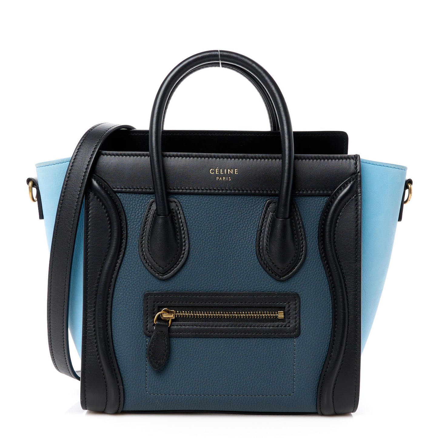Drummed Calfskin Nubuck Nano Tri-Color Luggage Milky Blue