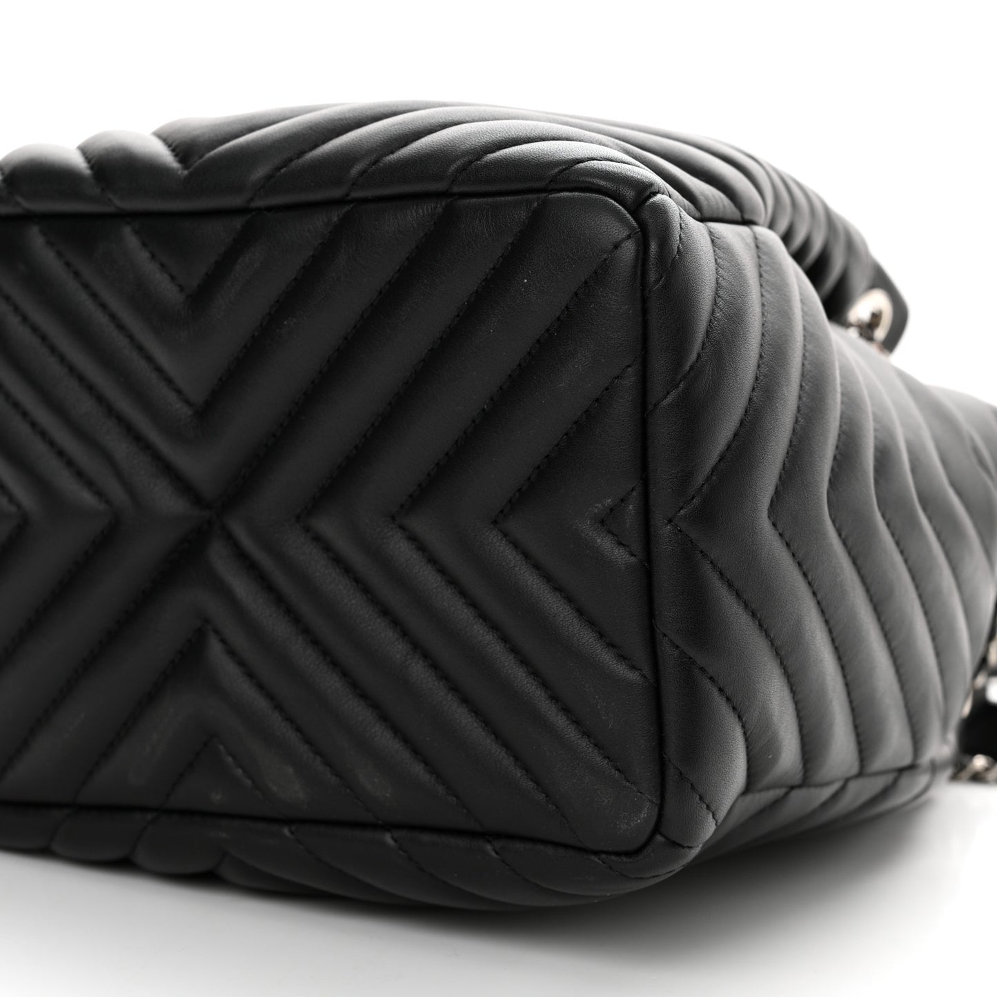 Lambskin Chevron Small Urban Spirit Drawstring Bag Black
