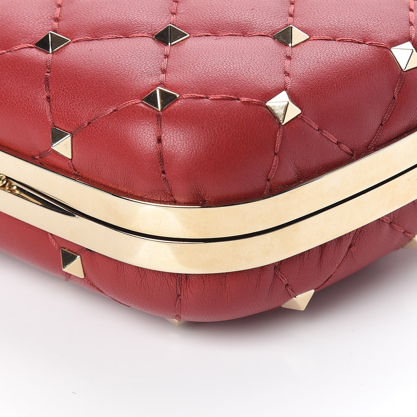 Nappa Rockstud Spike Minaudiere Clutch Rosso Valentino