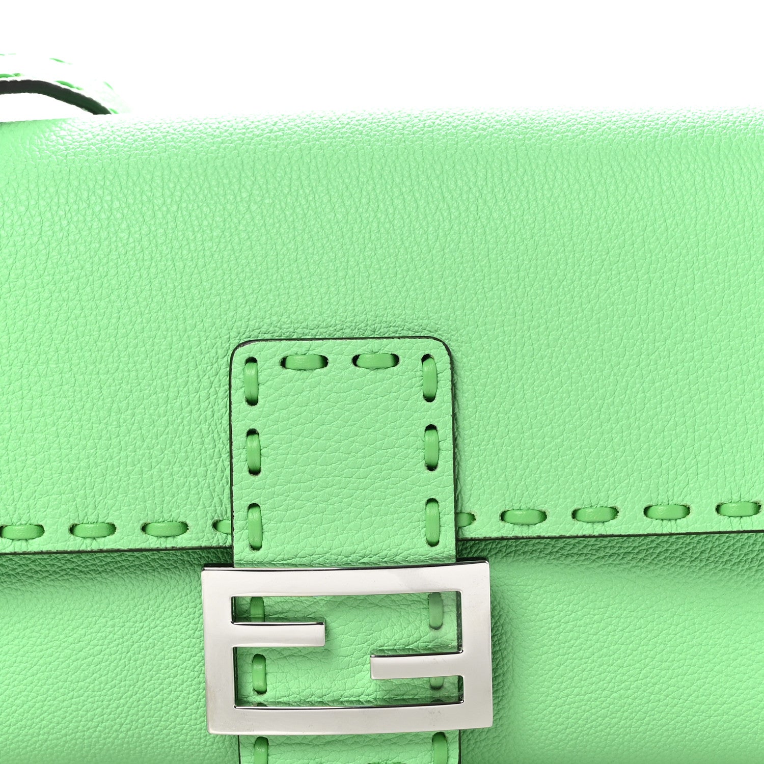 Fendi Cuoio Roma Sellerissima Nappa Sintetica Tape Stitch Baguette Edamame 8 of 10