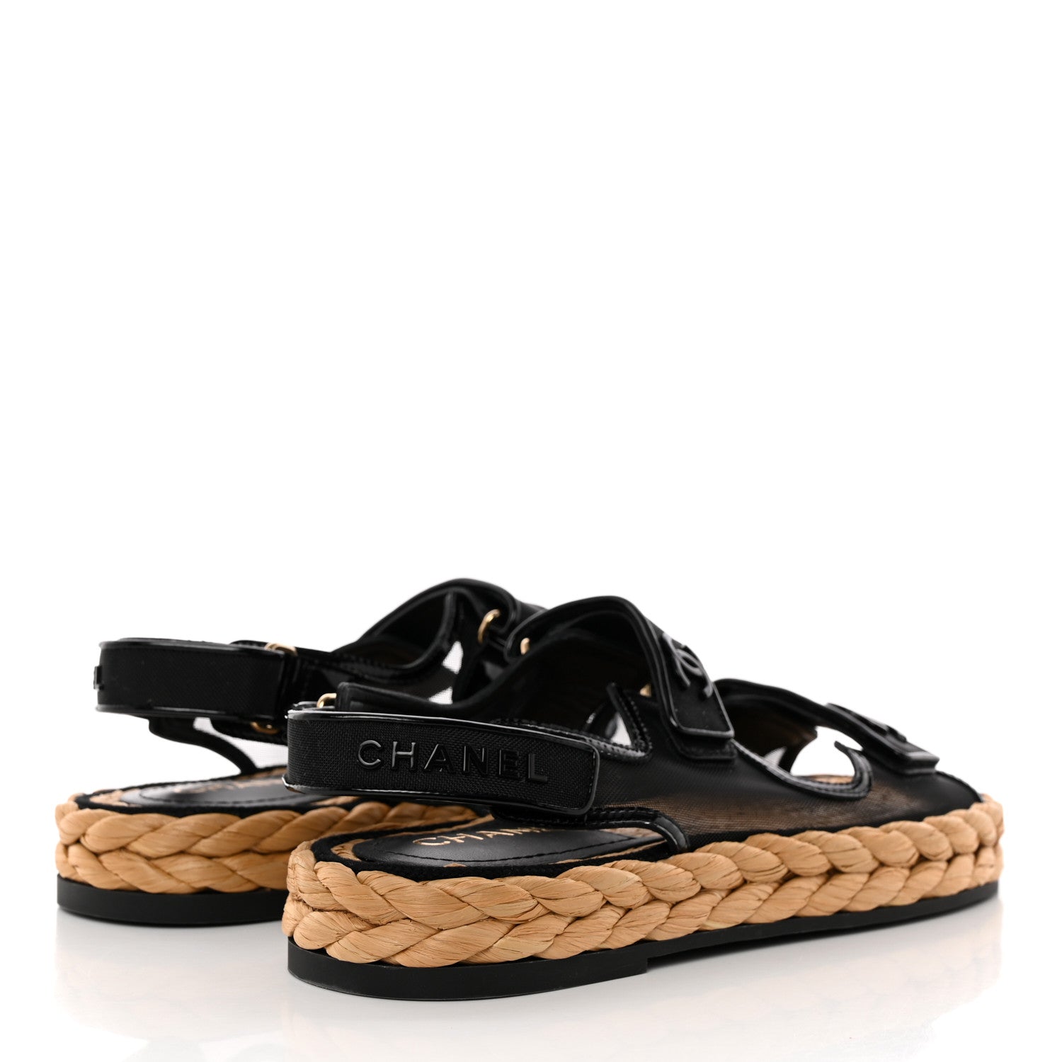Chanel Mesh Patent Calfskin Velcro Dad Sandals 38.5 Black 4 of 12