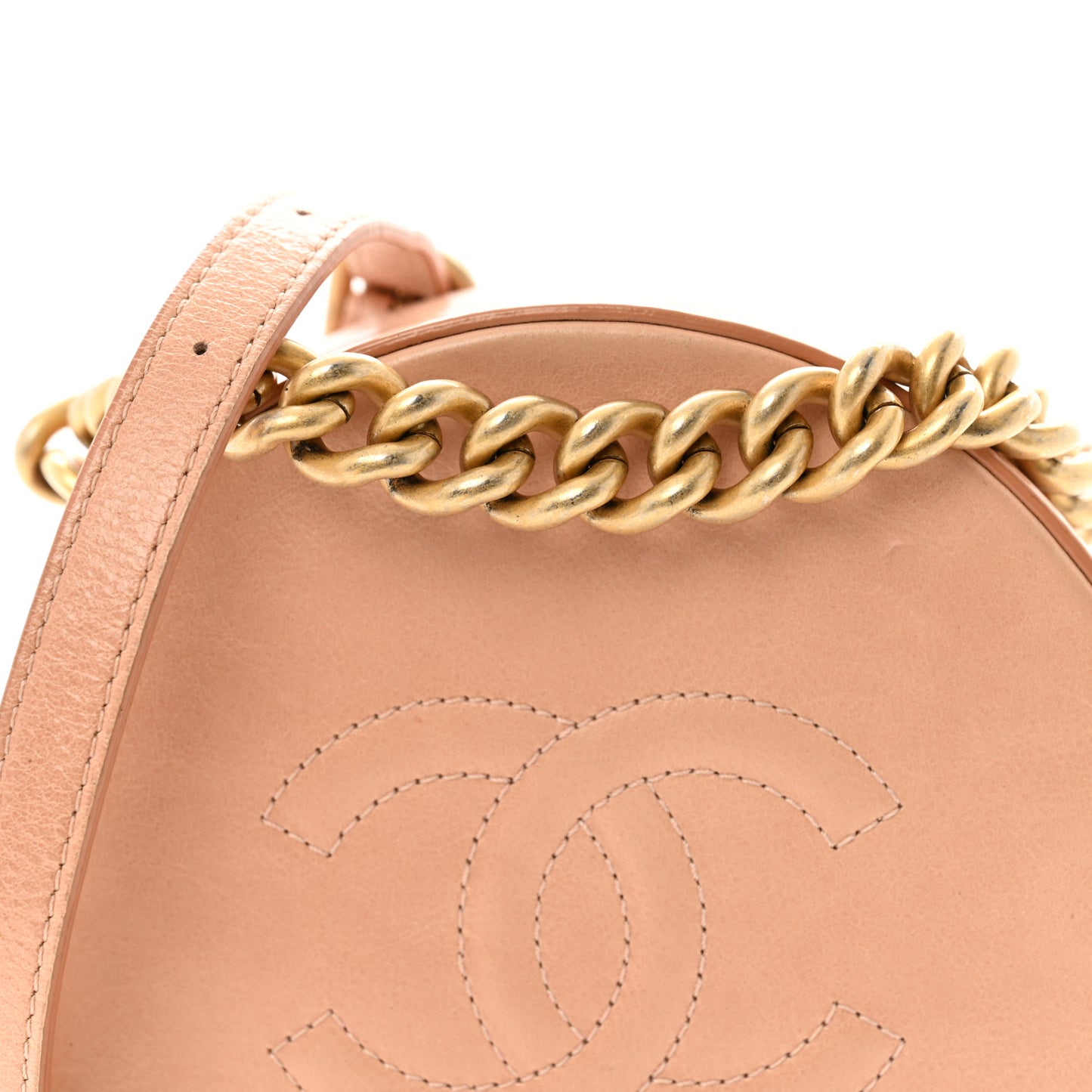 Glazed Calfskin Round As Earth Evening Bag Beige