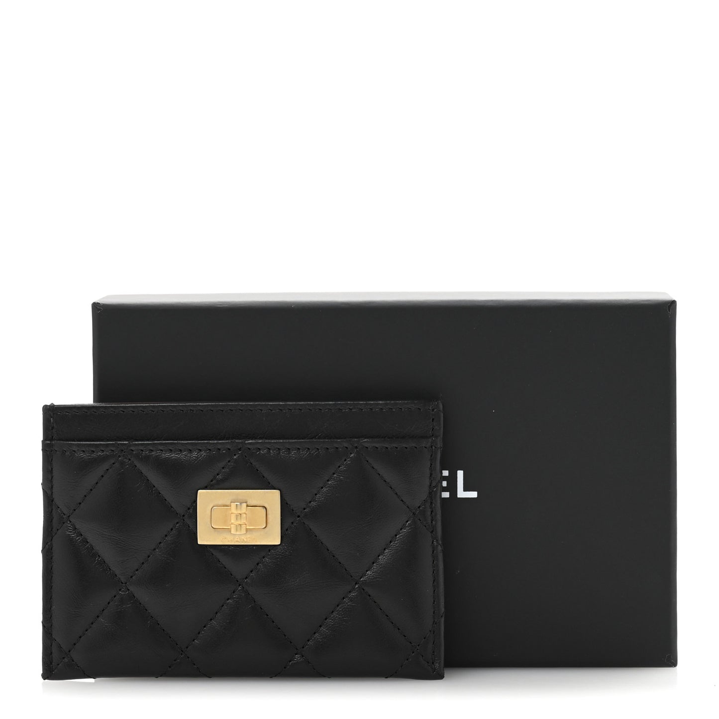 Aged Calfskin Quilted Reissue Card Holder Black