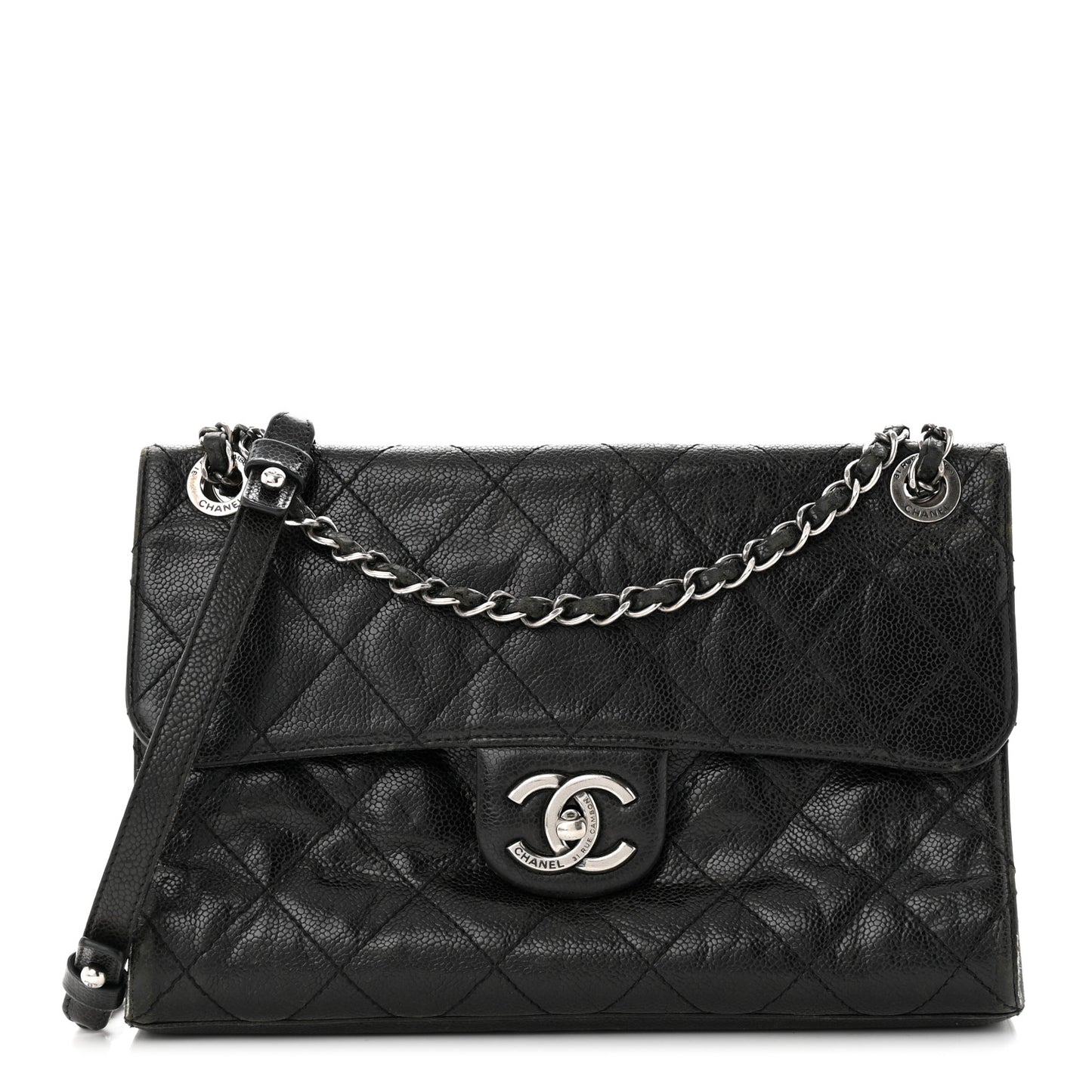 Crumpled Grained Calfskin Medium CC Crave Flap Black