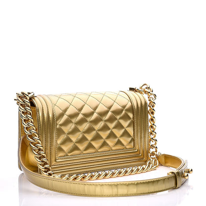 Chanel Metallic Patent Calfskin Quilted Small Boy Flap Gold 3 of 9