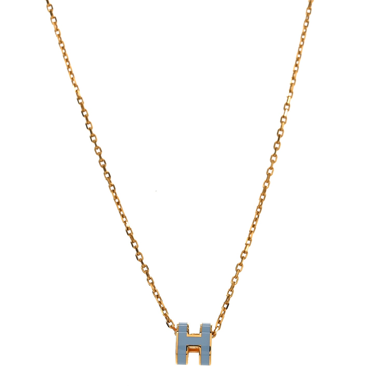 Hermes Lacquered Rose Gold Mini Pop H Pendant Necklace Bleu Zephyr 1 of 4
