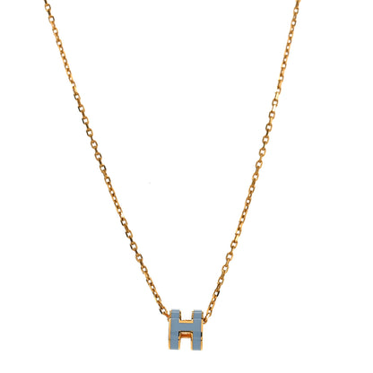 Hermes Lacquered Rose Gold Mini Pop H Pendant Necklace Bleu Zephyr 1 of 4