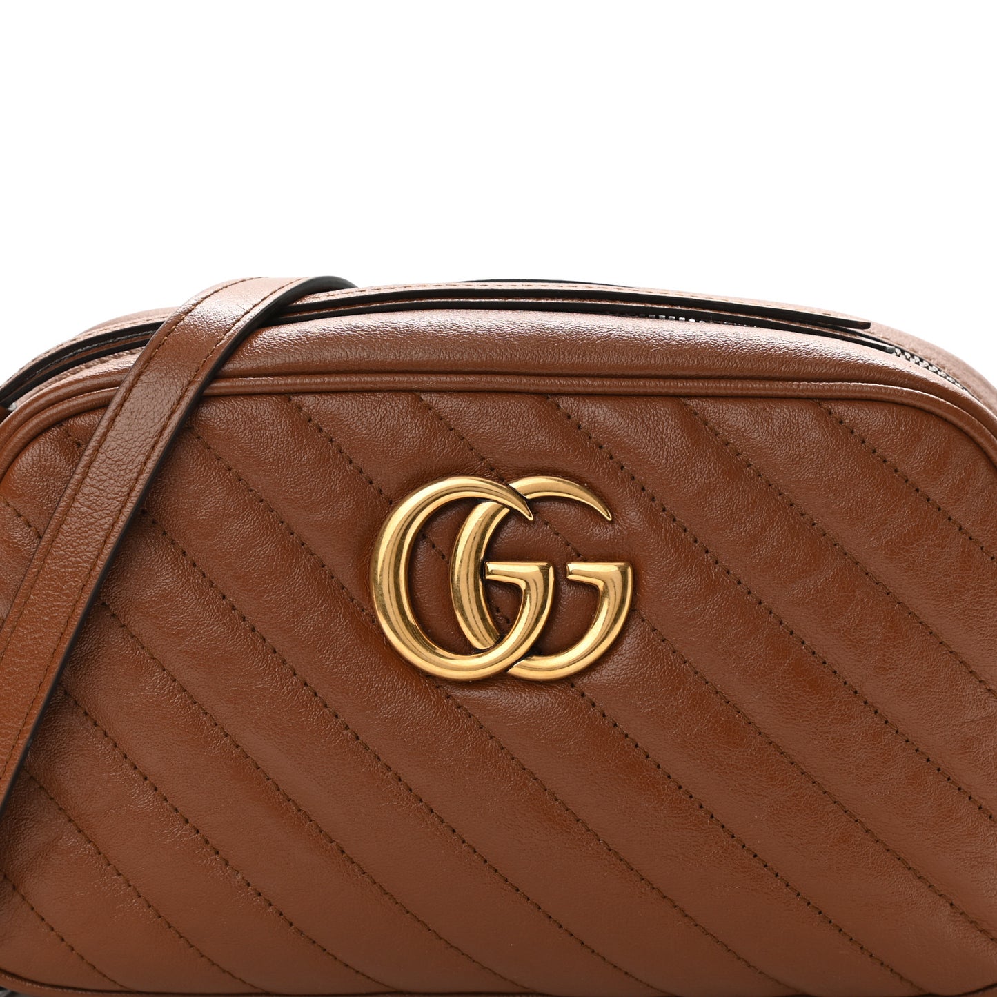 Glazed Calfskin Matelasse Diagonal Small GG Marmont Chain Shoulder Bag Cuir
