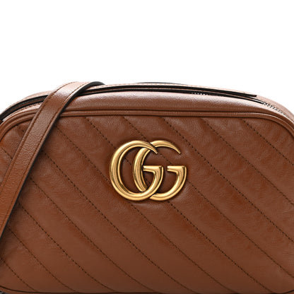 Gucci Glazed Calfskin Matelasse Diagonal Small GG Marmont Chain Shoulder Bag Cuir 9 of 13