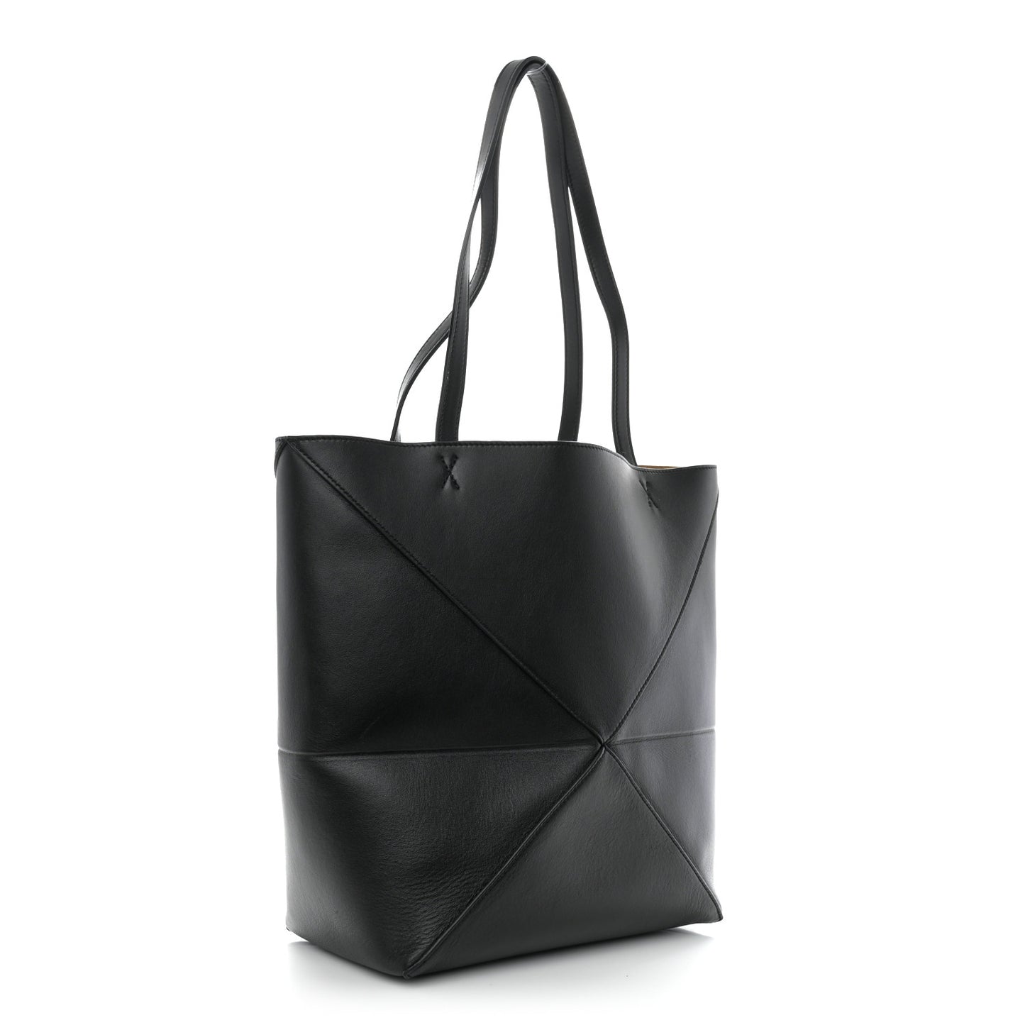 Shiny Calfskin Medium Puzzle Fold Tote Black