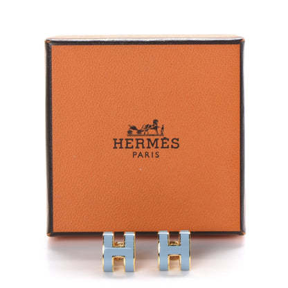 Hermes Gold Lacquered Pop H Earrings Celeste 5 of 5