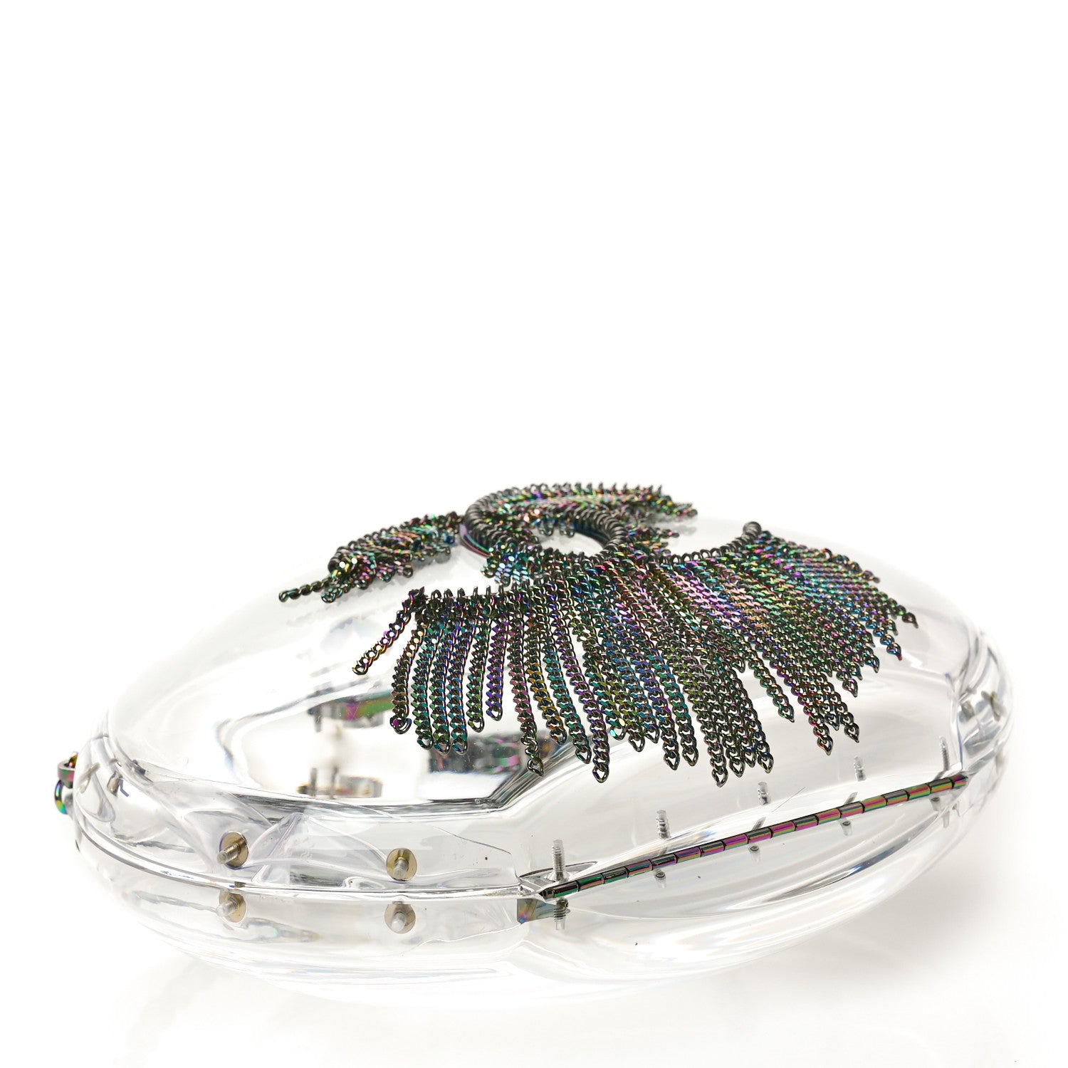 Chanel Plexiglass Iridescent Chain Fringe CC Clutch Clear 4 of 9