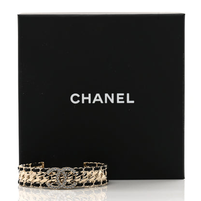 Chanel Metal Crystal Lambskin Chain CC Cuff Bracelet Gold Black 5 of 5