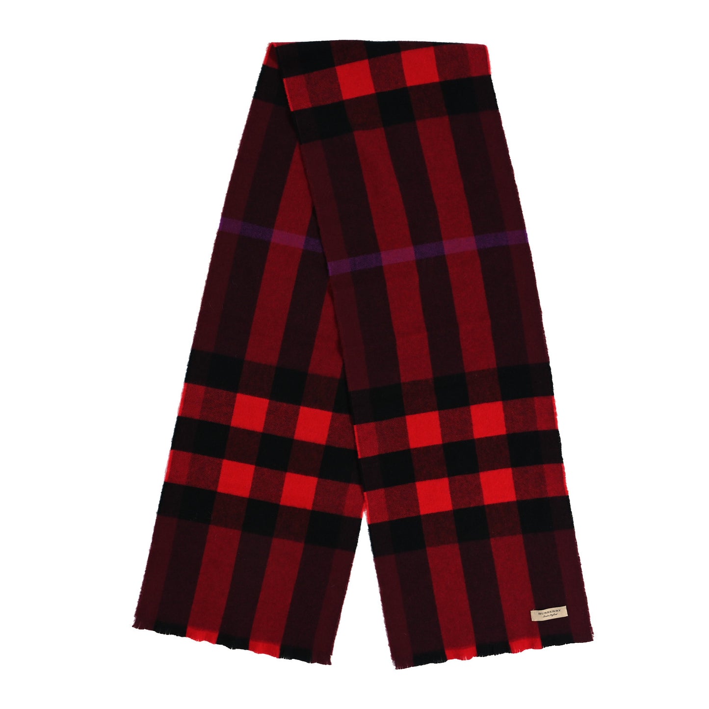 Wool Cashmere Giant Exploded Check Fringe Scarf Claret