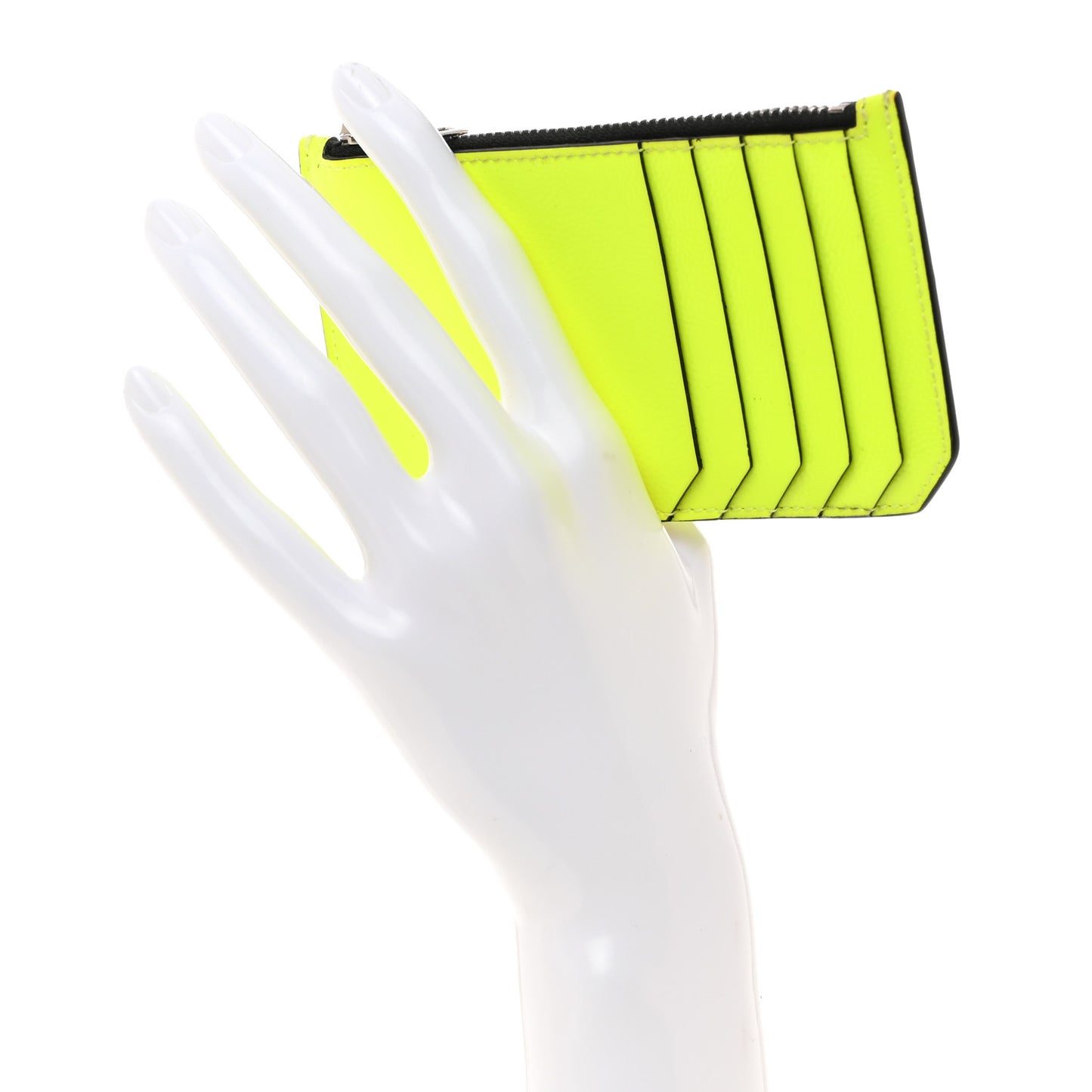 Patent Calfskin 5 Fragments Zip Card Case Neon Yellow