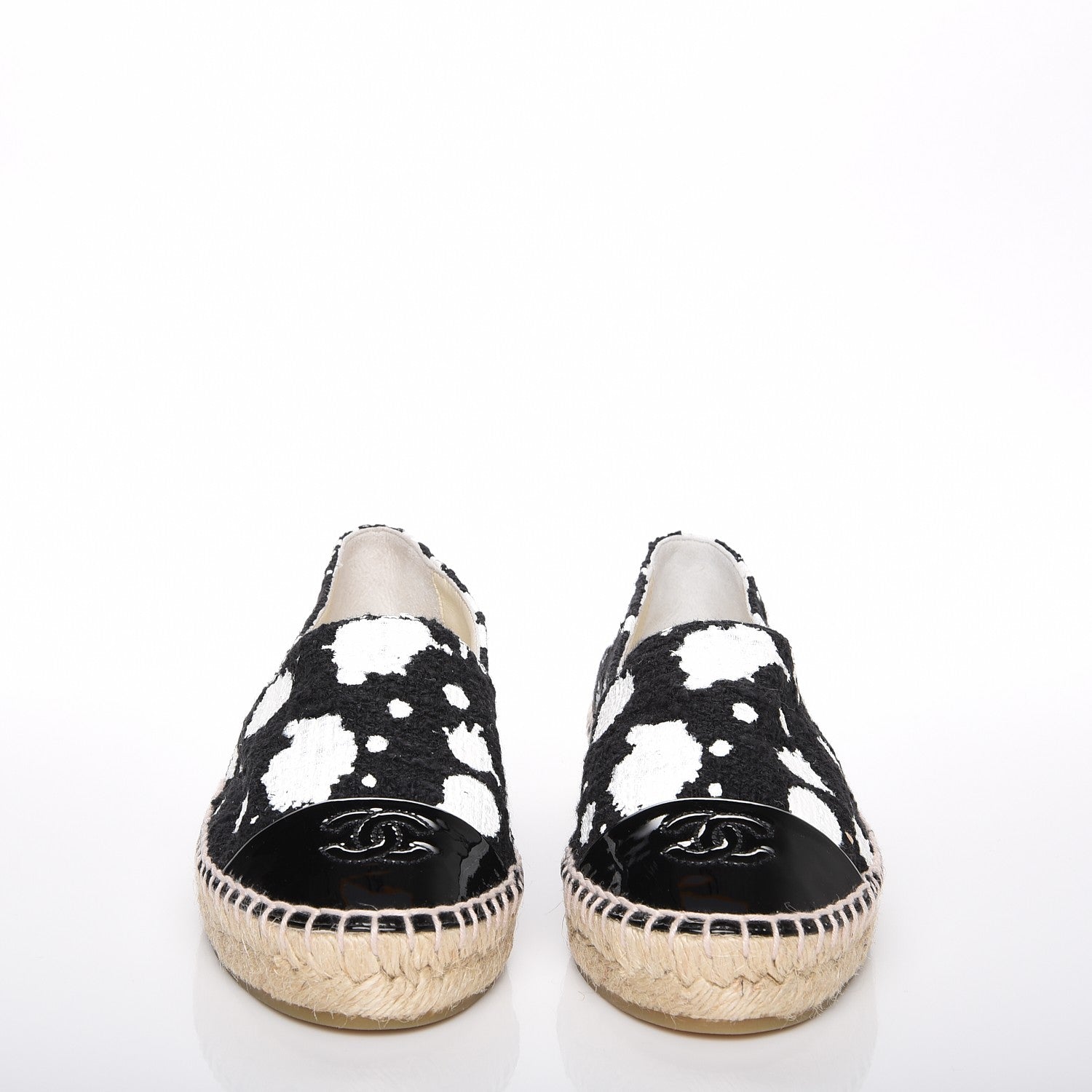 Chanel Printed Tweed Patent Calfskin CC Espadrilles 36 Black White 4 of 10