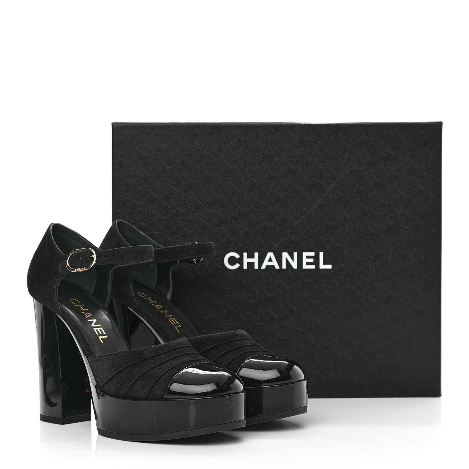 Chanel Patent Suede CC Platform Pumps 37.5 Black 13 of 13