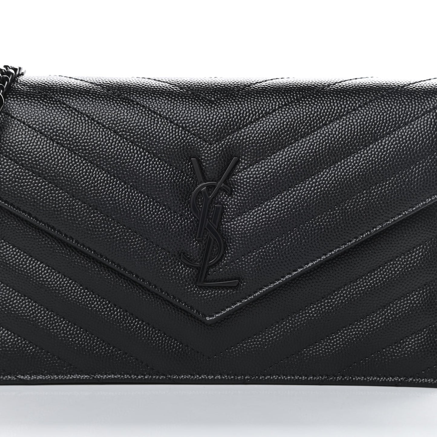 Grain De Poudre Matelasse Chevron Monogram Envelope Chain Wallet Black