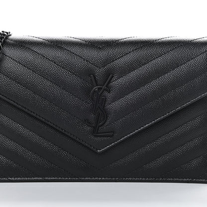 Saint Laurent Grain De Poudre Matelasse Chevron Monogram Envelope Chain Wallet Black 8 of 11